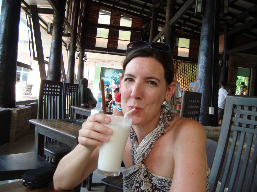 Drinking my newly discovered favorite drink; the coconut shake.