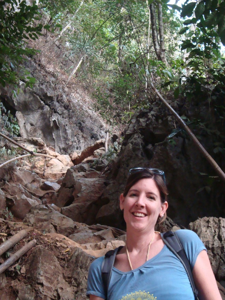 in the middle of a MUCH more strenuous climb to the second cave, Tham Phoukam